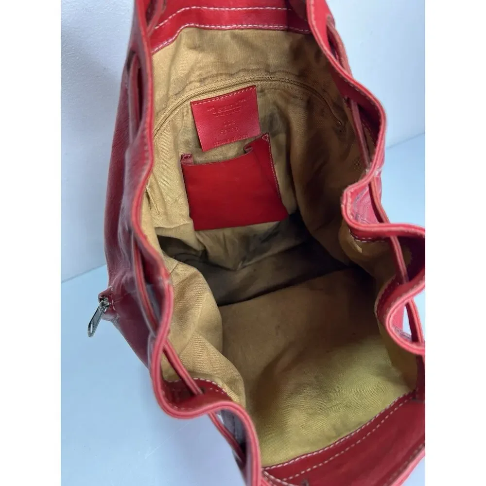 Vintage i Santi Drawstring Leather Bucket Purse Bag Red Made In Italy